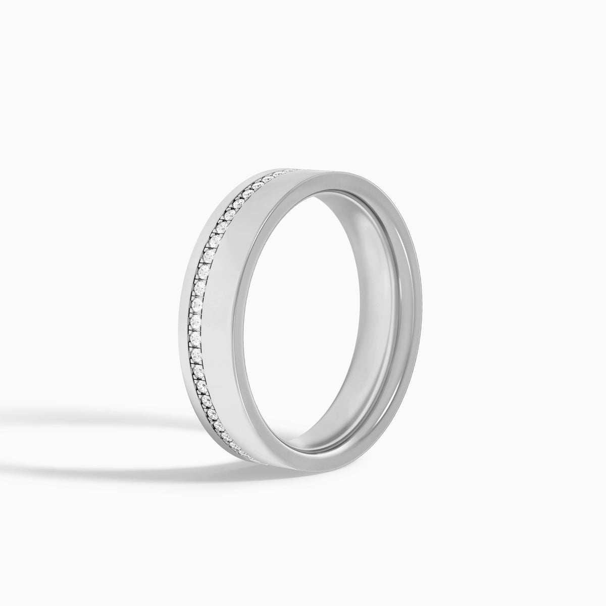 Channel Set Flat Edge Eternity Diamond Wedding Band in 18K White Gold