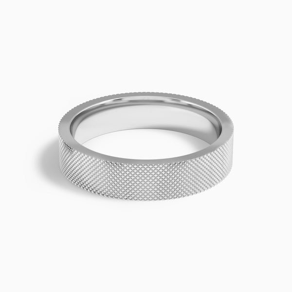 Knurled Flat Edge Wedding Band in 18K White Gold