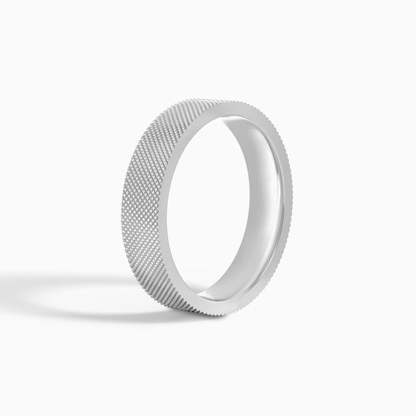 Knurled Flat Edge Wedding Band in 18K White Gold