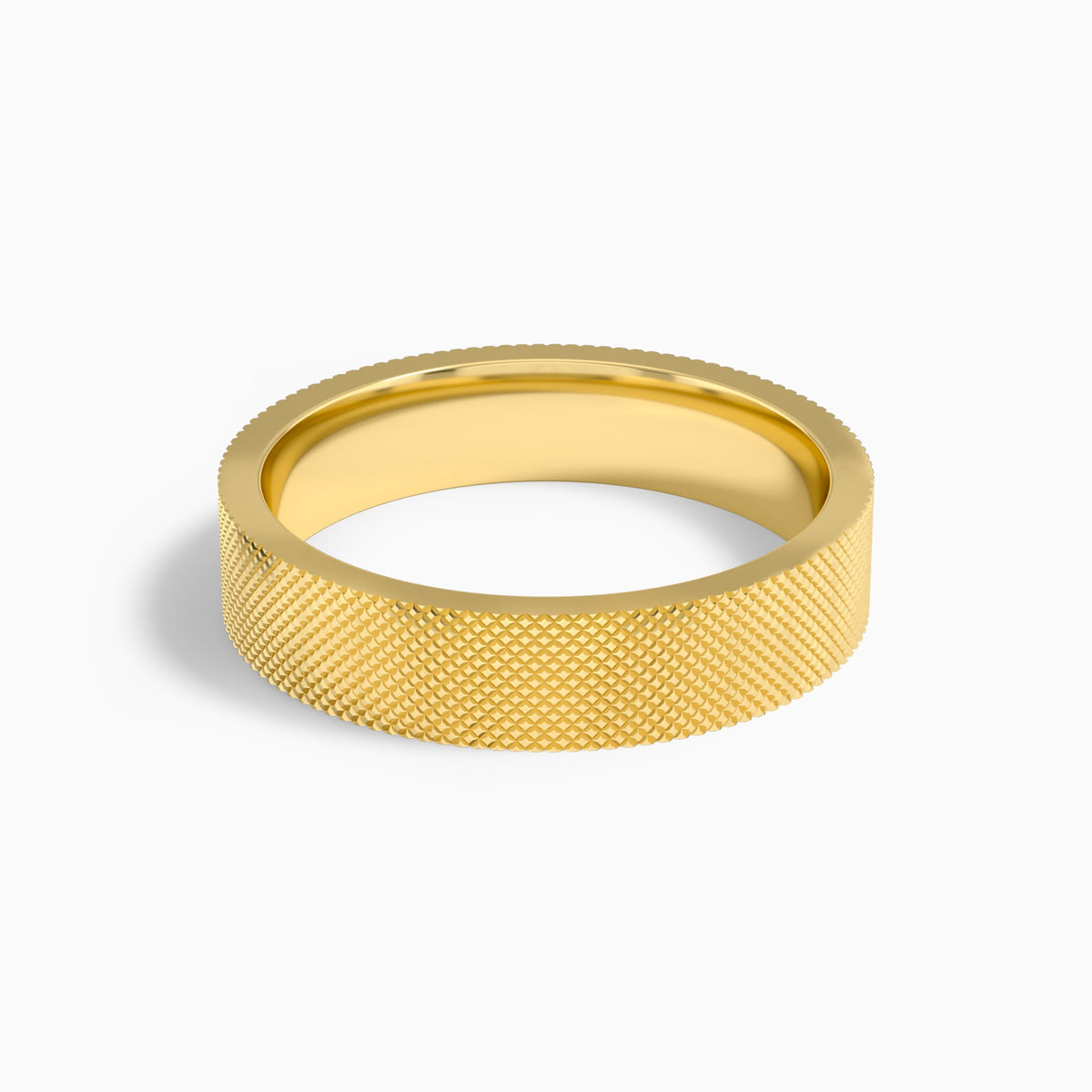 Knurled Flat Edge Wedding Band in 14K Yellow Gold