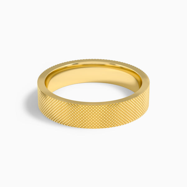 Knurled Flat Edge Wedding Band in 14K Yellow Gold