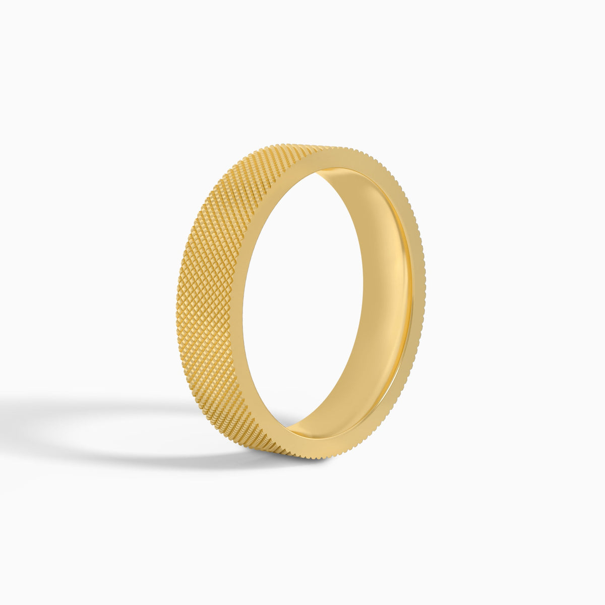 Knurled Flat Edge Wedding Band in 14K Yellow Gold