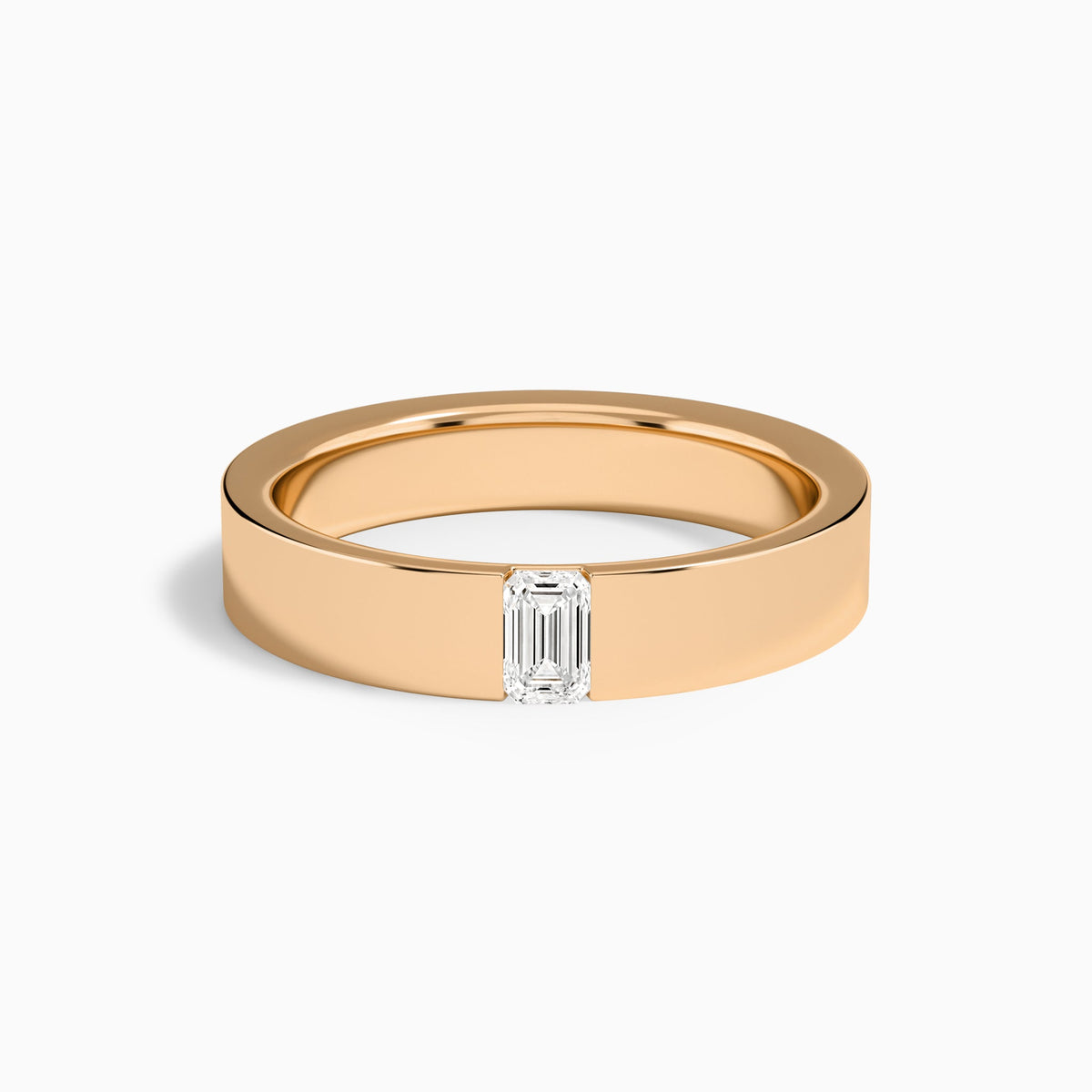 Flat Edge Single Emerald Diamond Wedding Band in 14K Rose Gold