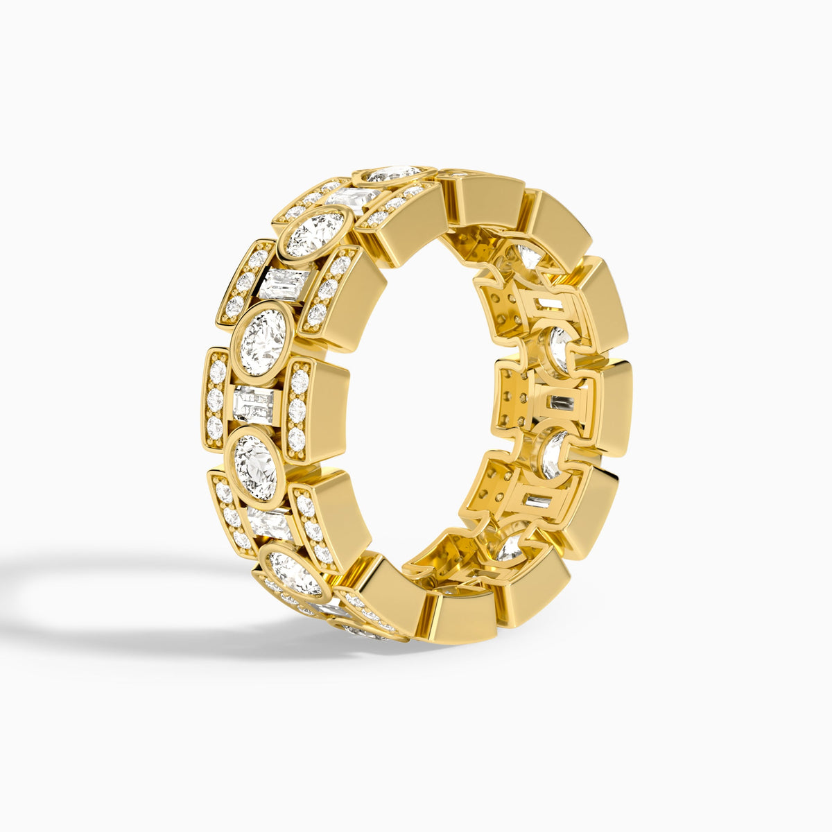 Round and Baguette Diamond Wedding Band in 14K Yellow Gold