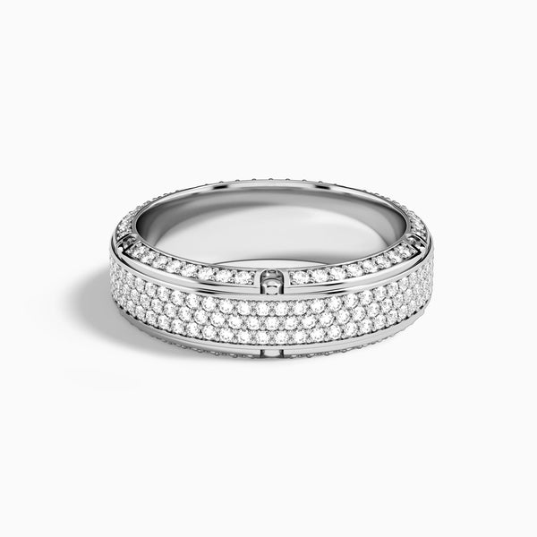 Beveled Set Pavé Diamond Wedding Band in 14K White Gold