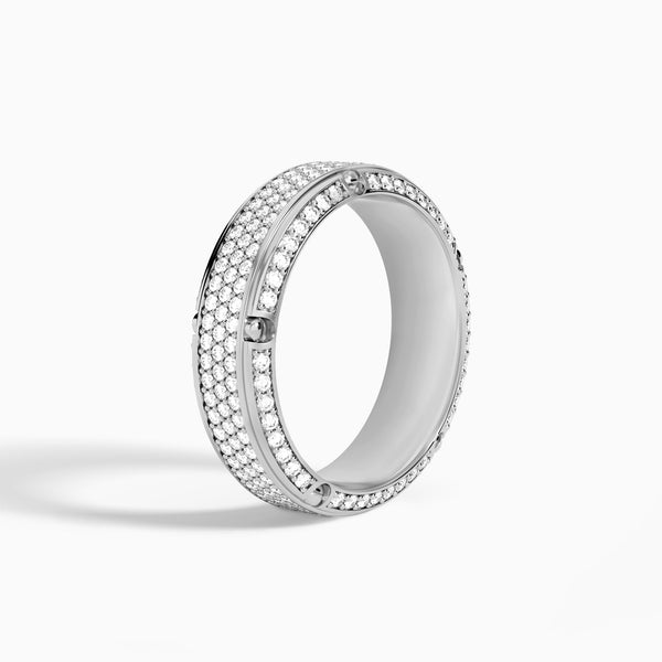 Beveled Set Pavé Diamond Wedding Band in 14K White Gold