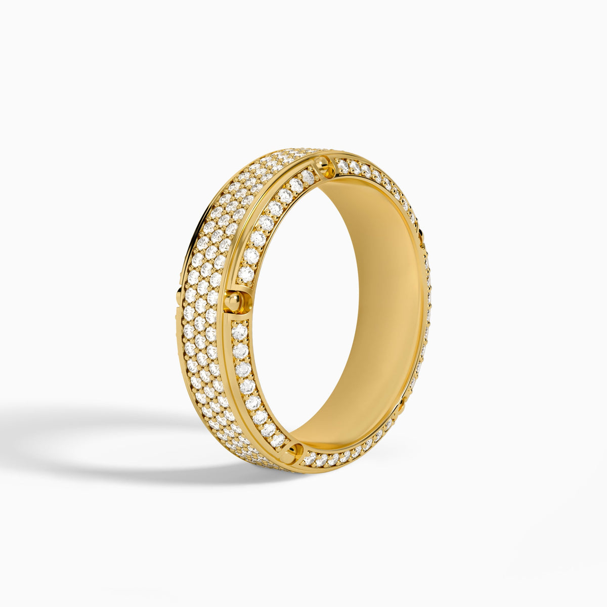 Beveled Set Pavé Diamond Wedding Band in 18K Yellow Gold