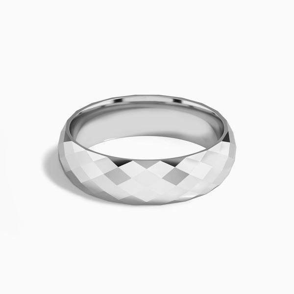 Faceted Dome Wedding Band in 18K White Gold