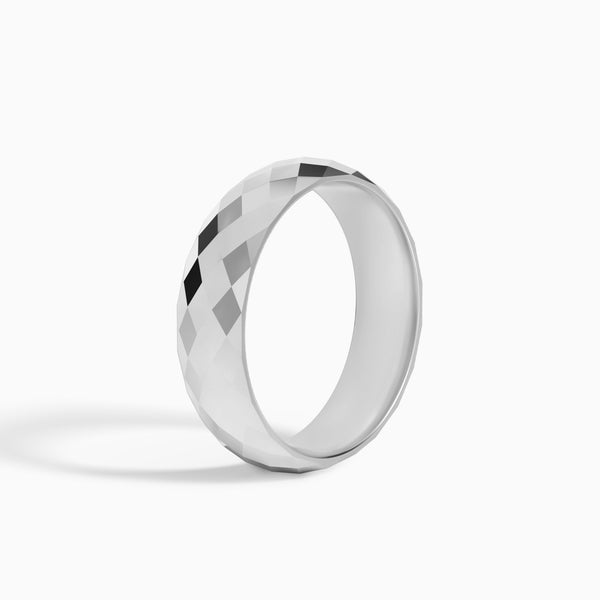 Faceted Dome Wedding Band in 18K White Gold