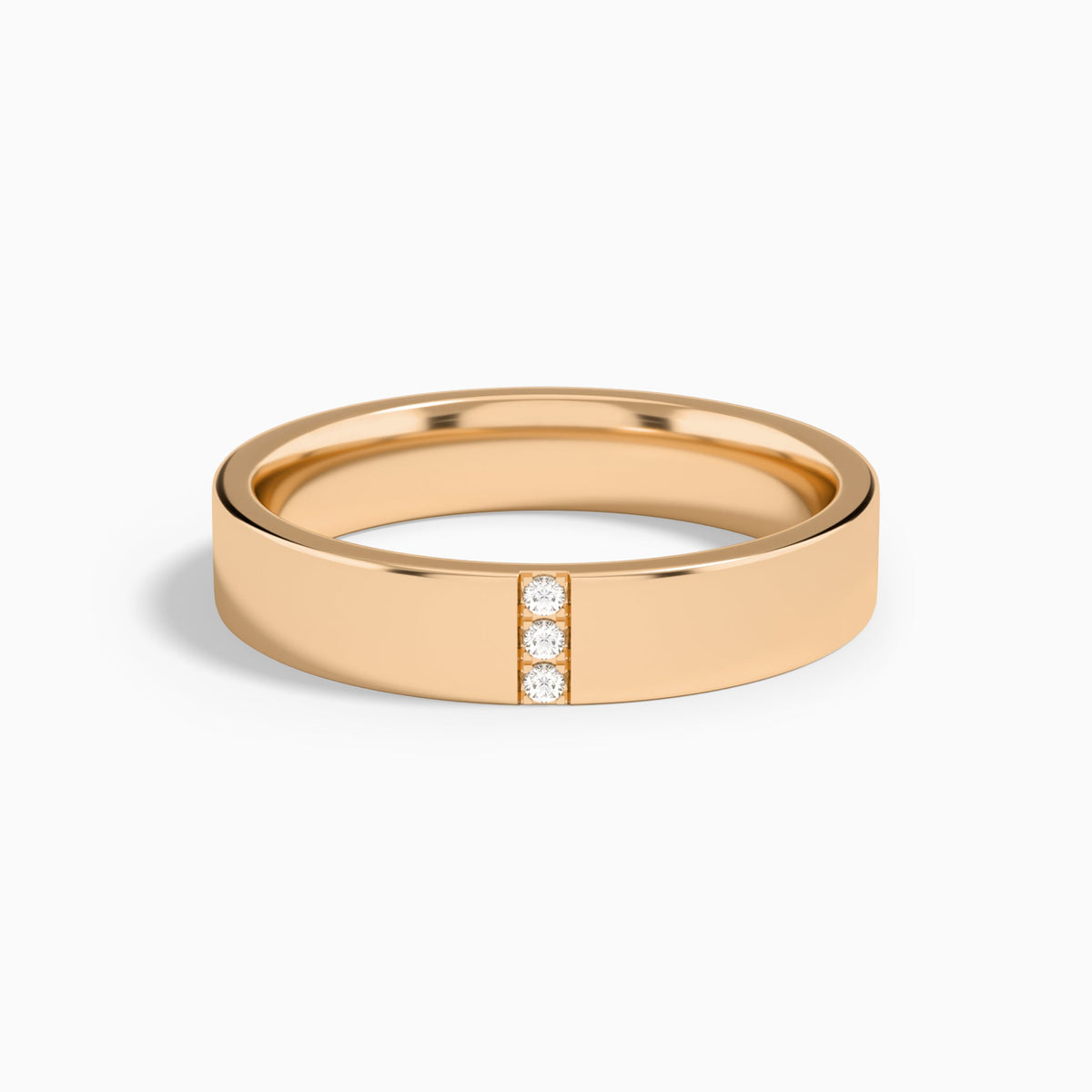 Round Cut Three Stone Minimalist Wedding Band in 14K Rose Gold