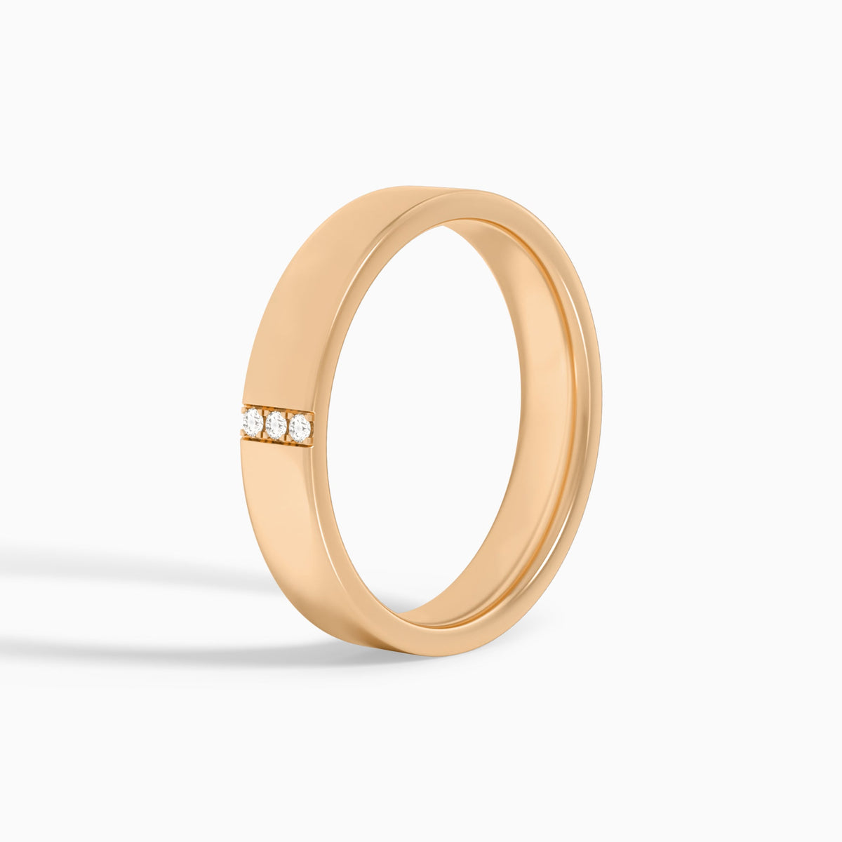 Round Cut Three Stone Minimalist Wedding Band in 14K Rose Gold