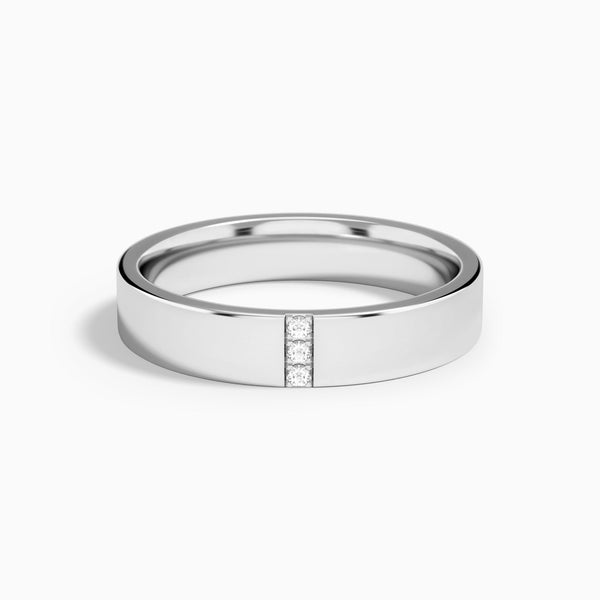Round Cut Three Stone Minimalist Wedding Band in 14K White Gold