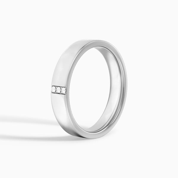 Round Cut Three Stone Minimalist Wedding Band in 14K White Gold