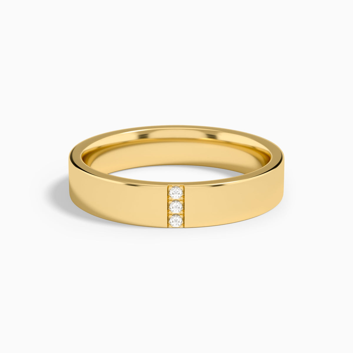 Round Cut Three Stone Minimalist Wedding Band in 14K Yellow Gold