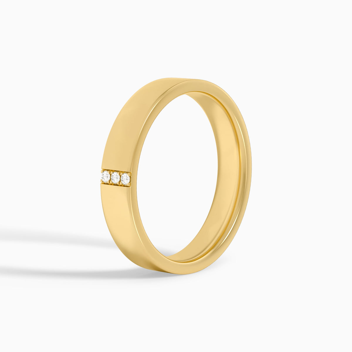 Round Cut Three Stone Minimalist Wedding Band in 18K Yellow Gold