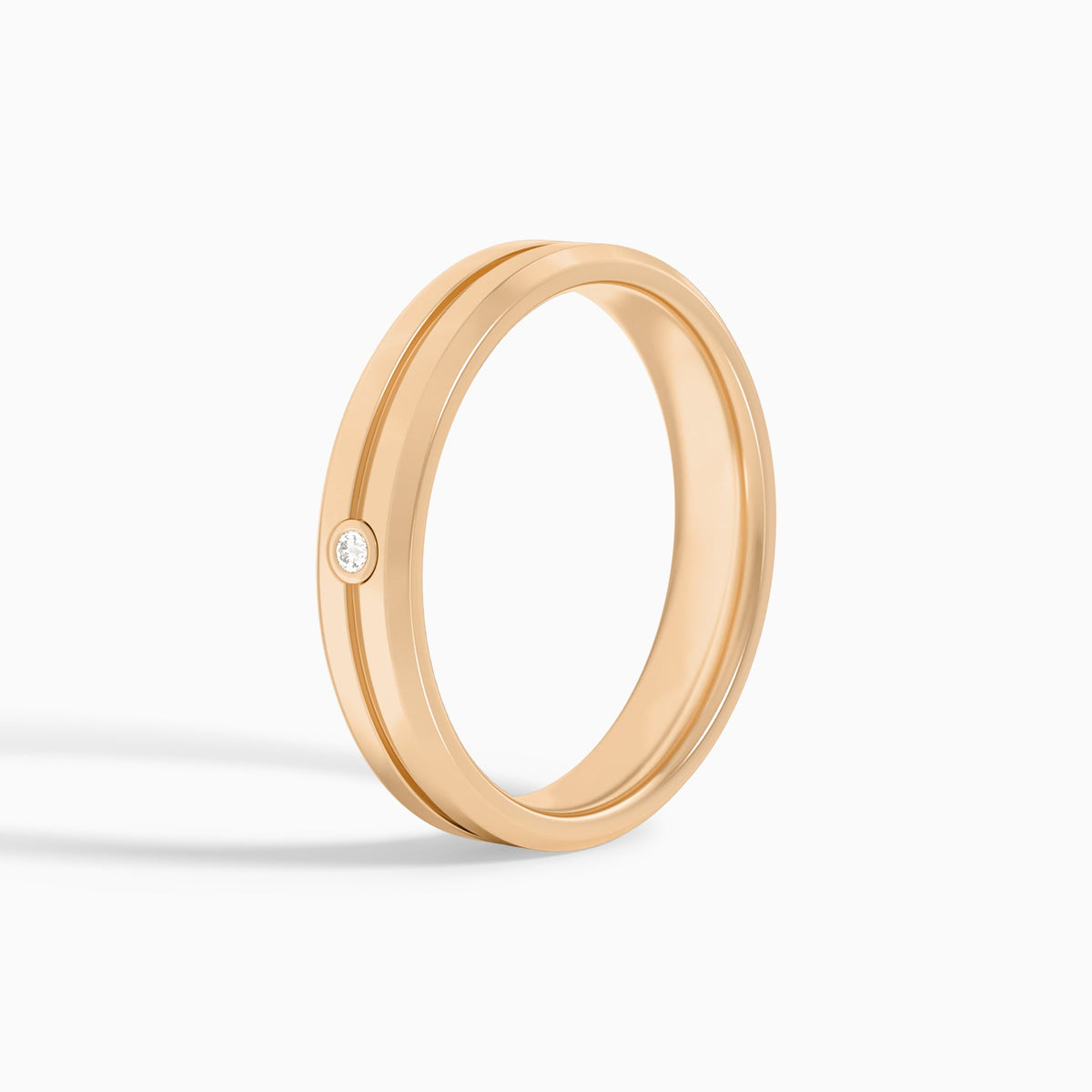 Beveled Accented Round Diamond Wedding Band in 14K Rose Gold