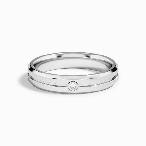 Beveled Accented Round Diamond Wedding Band in 14K White Gold