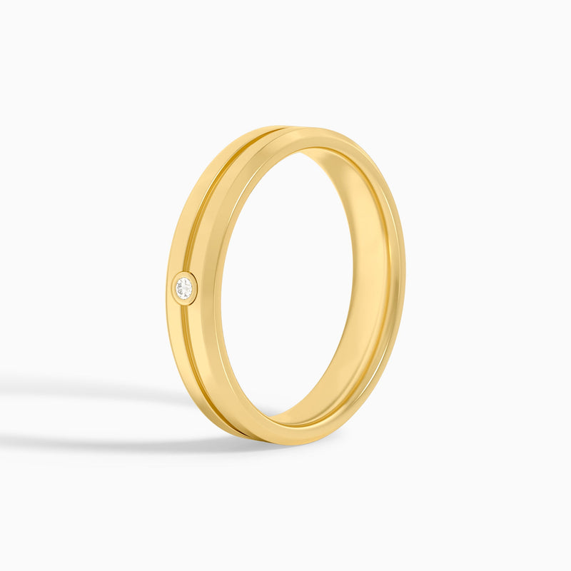 Beveled Accented Round Diamond Wedding Band