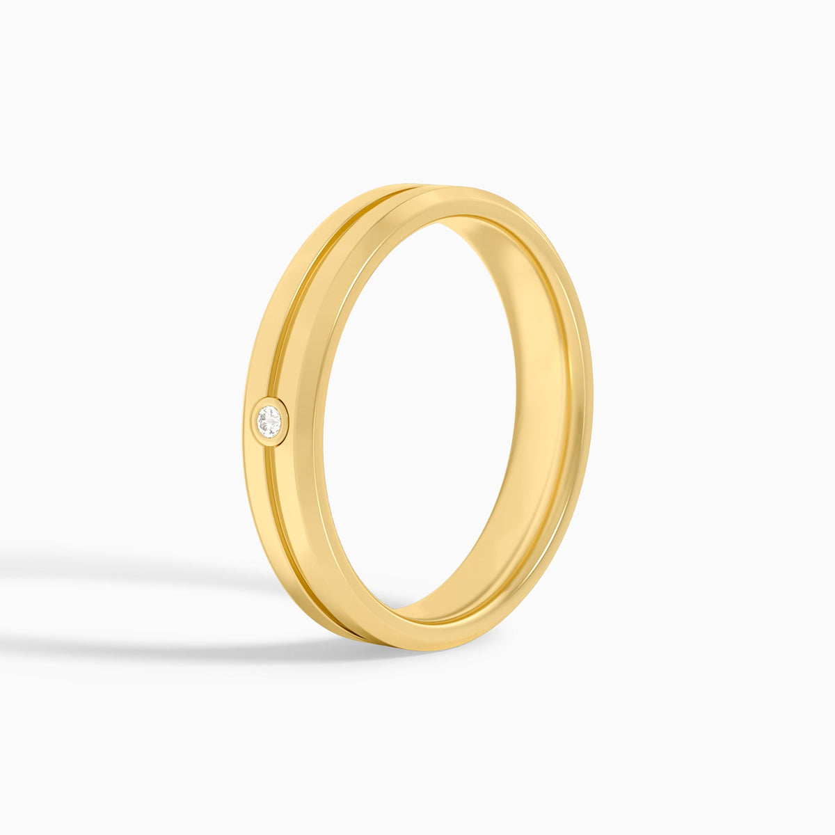 Beveled Accented Round Diamond Wedding Band in 14K Yellow Gold