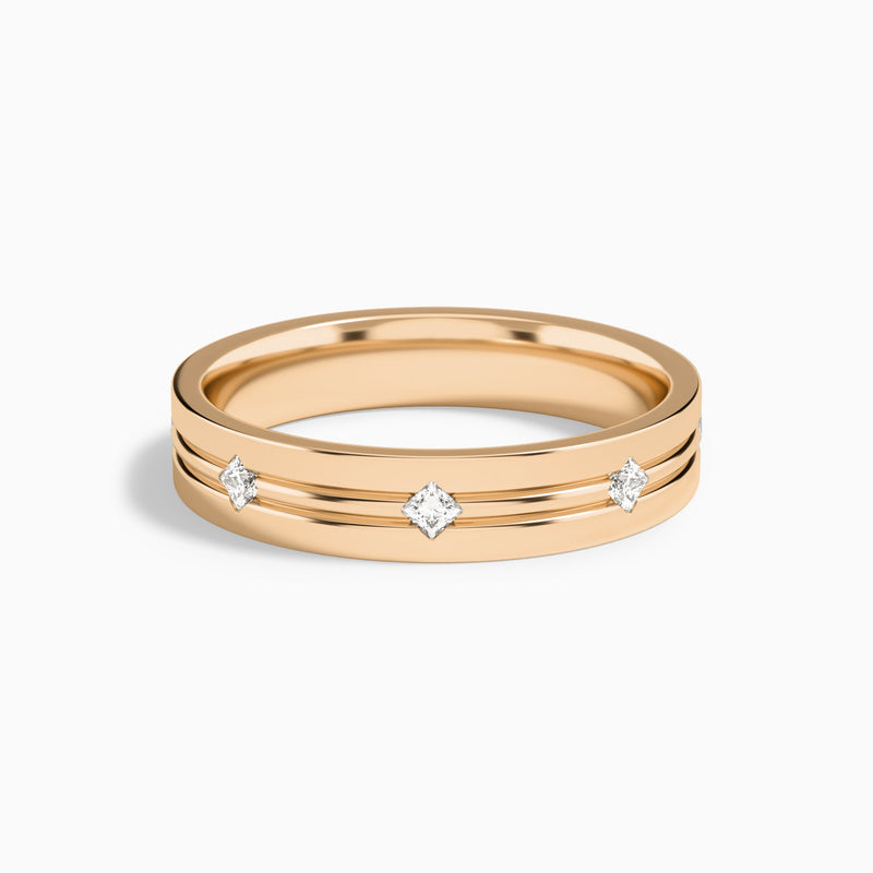 East West Princess Cut Diamond Accented Wedding Band