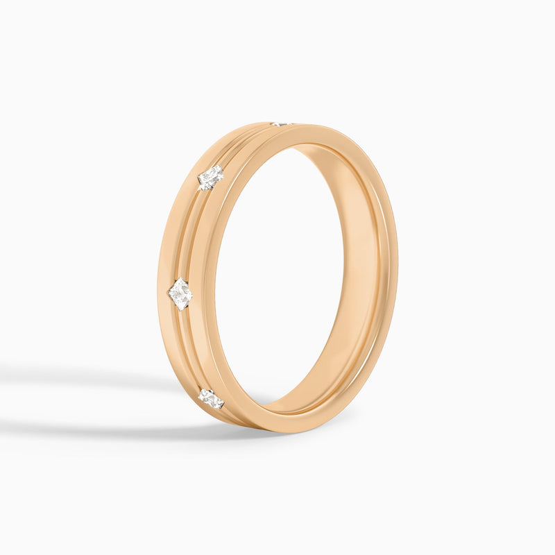 East West Princess Cut Diamond Accented Wedding Band