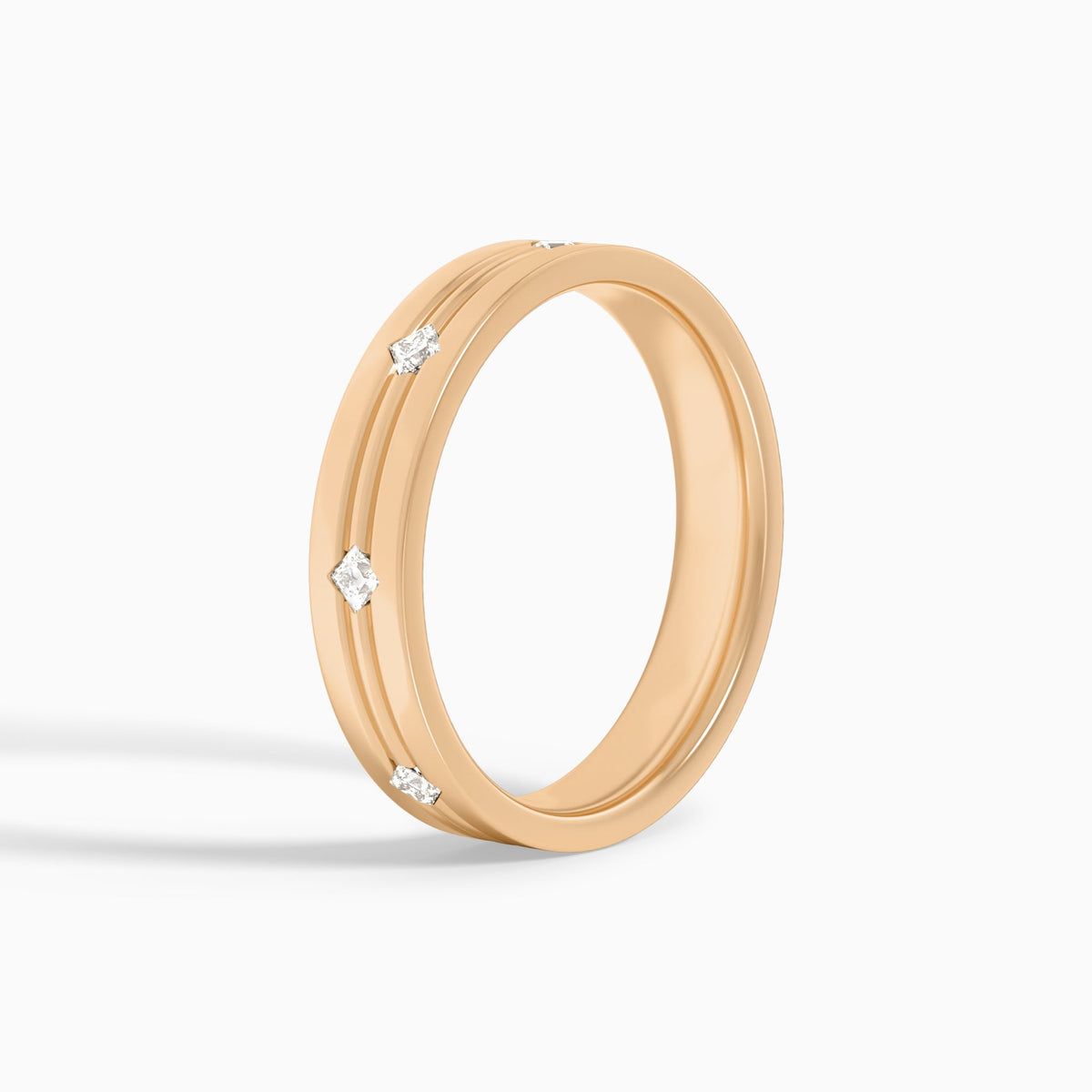 East West Princess Cut Diamond Accented Wedding Band in 14K Rose Gold