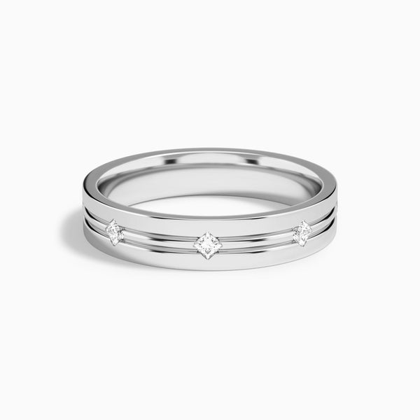 East West Princess Cut Diamond Accented Wedding Band in 14K White Gold