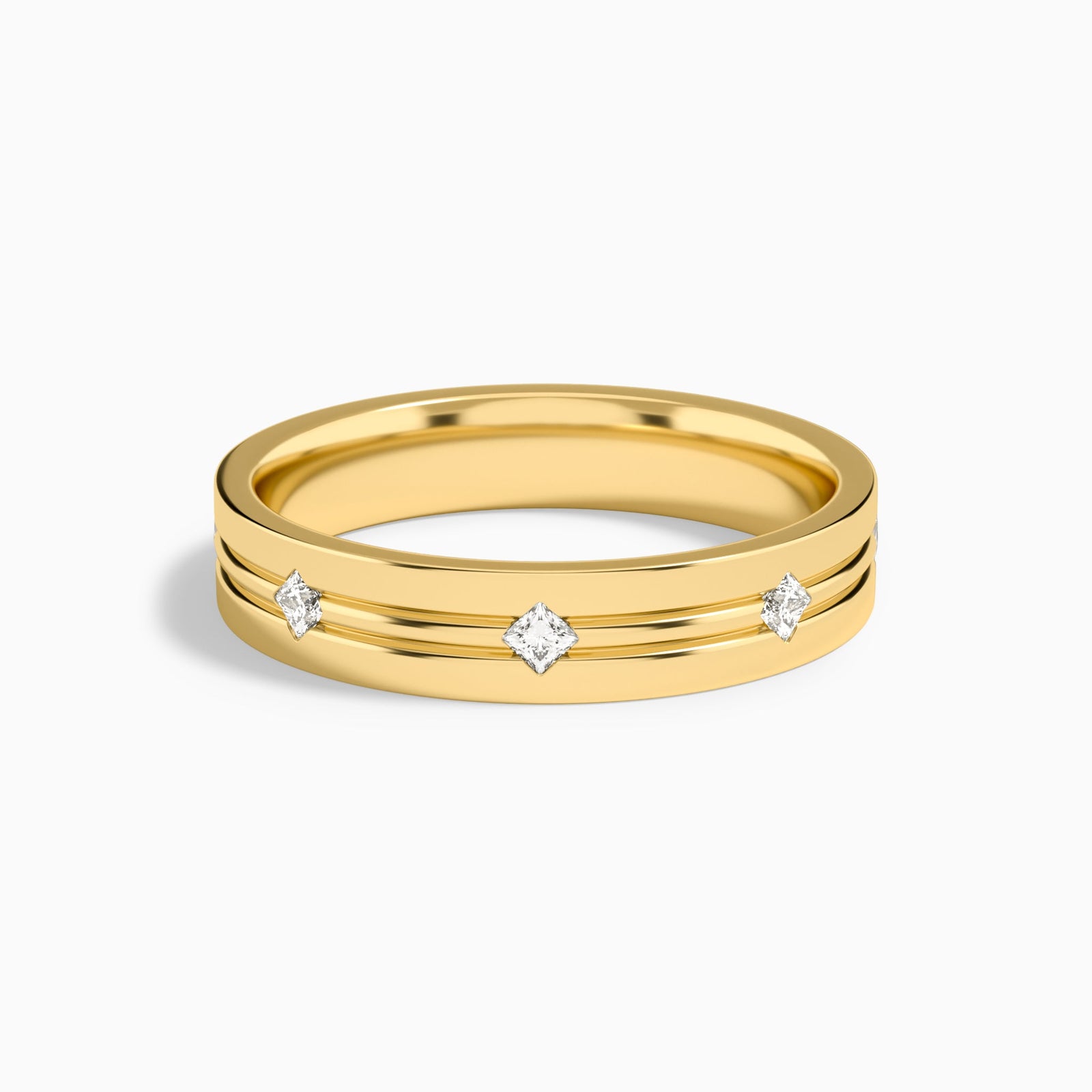 East West Princess Cut Diamond Accented Wedding Band
