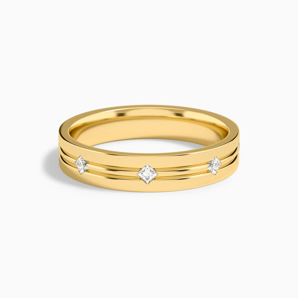 East West Princess Cut Diamond Accented Wedding Band in 14K Yellow Gold