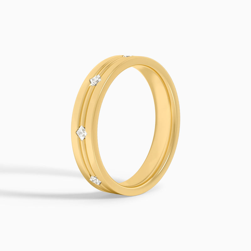 East West Princess Cut Diamond Accented Wedding Band