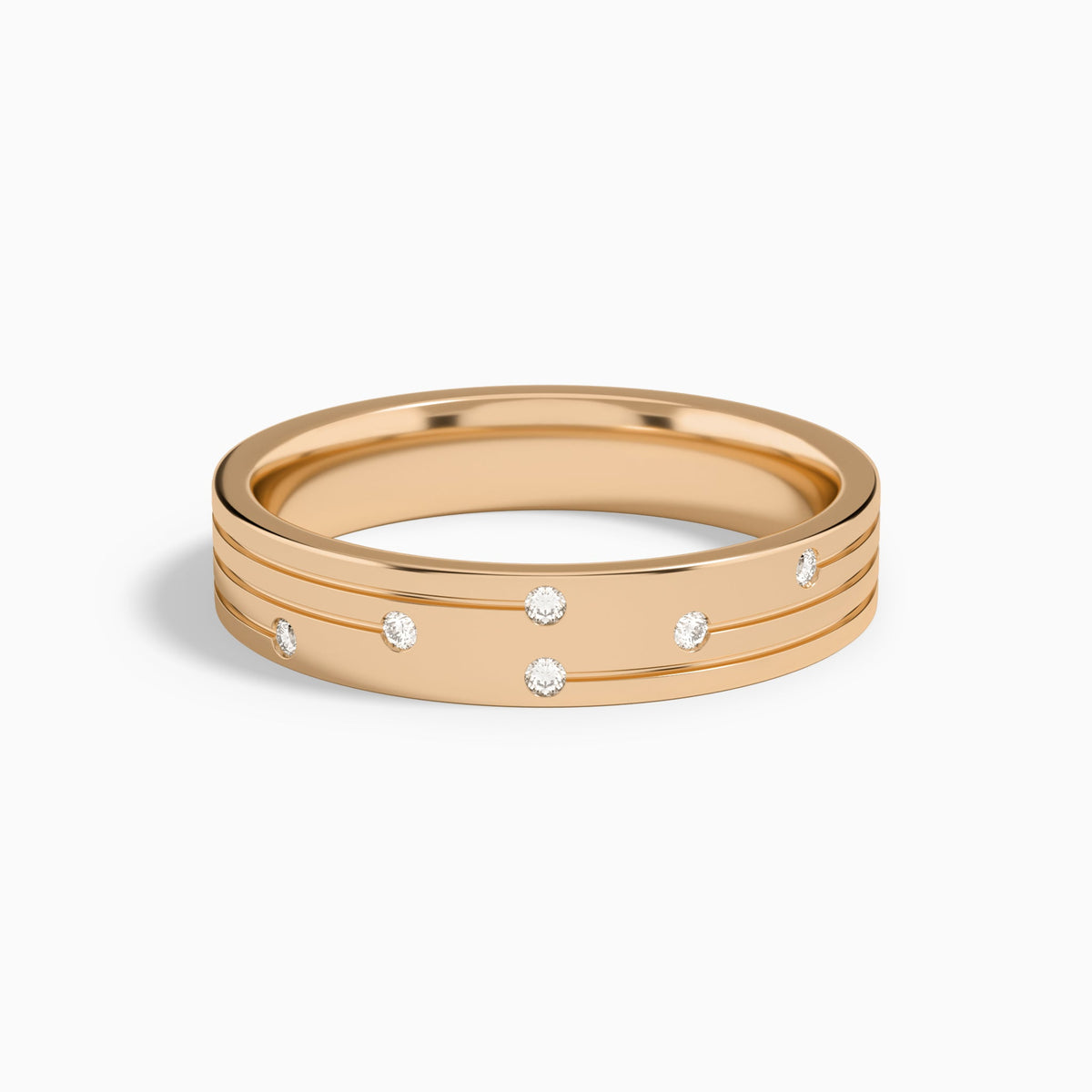 Three Row Diamond Accent Wedding Band in 14K Rose Gold