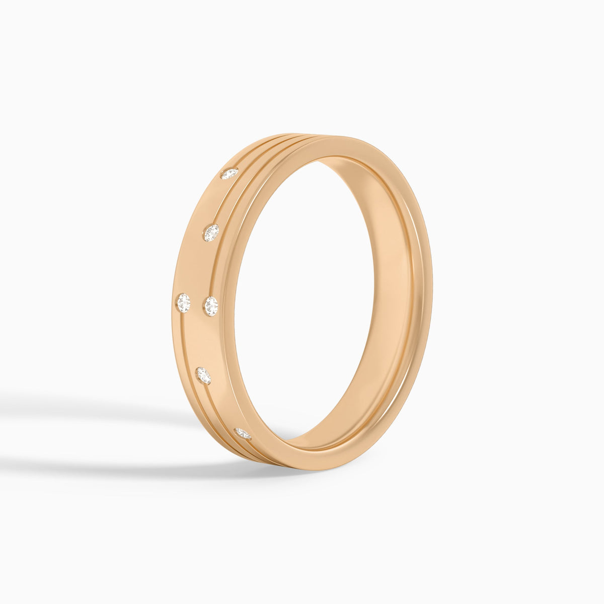 Three Row Diamond Accent Wedding Band in 14K Rose Gold