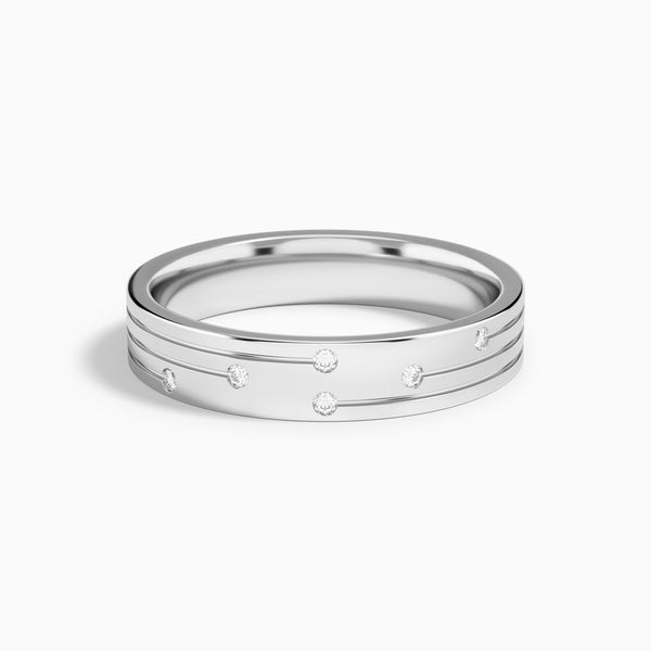 Three Row Diamond Accent Wedding Band in 14K White Gold