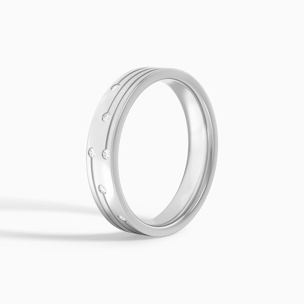 Three Row Diamond Accent Wedding Band in 14K White Gold