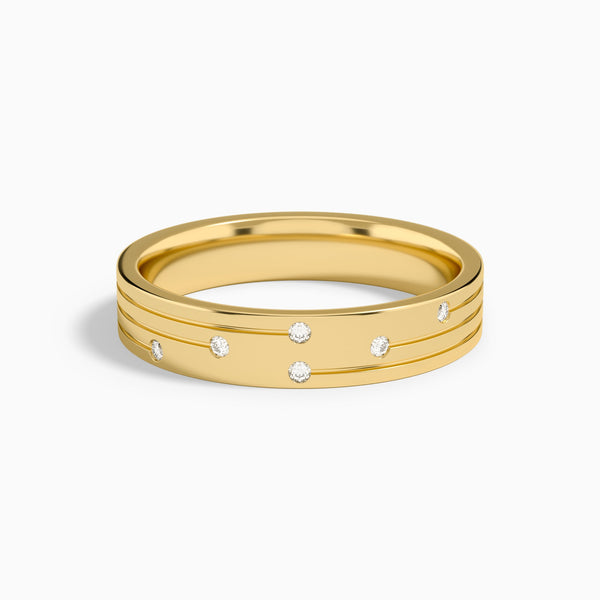 Three Row Diamond Accent Wedding Band in 14K Yellow Gold