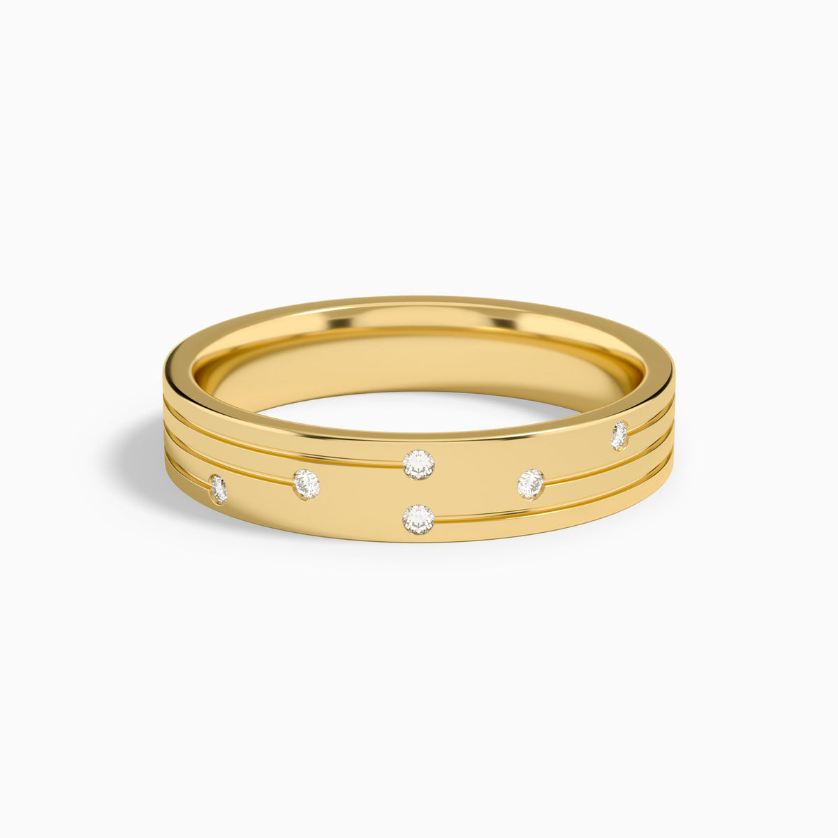 Three Row Diamond Accent Wedding Band in 18K Yellow Gold