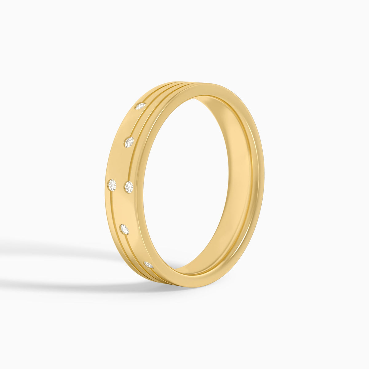 Three Row Diamond Accent Wedding Band in 18K Yellow Gold