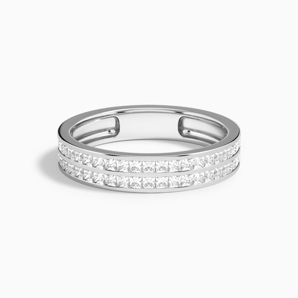 Two Row Channel Set Princess Cut Diamond Wedding Band in 14K White Gold