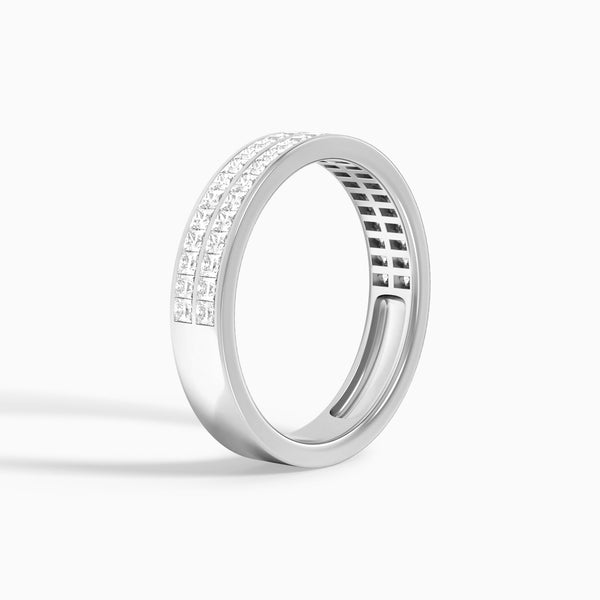 Two Row Channel Set Princess Cut Diamond Wedding Band in 14K White Gold