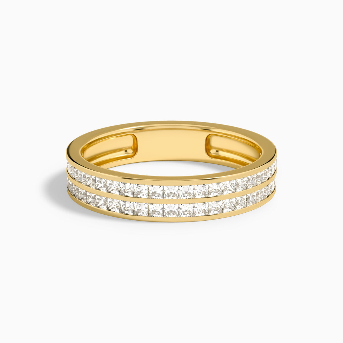 Two Row Channel Set Princess Cut Diamond Wedding Band in 14K Yellow Gold