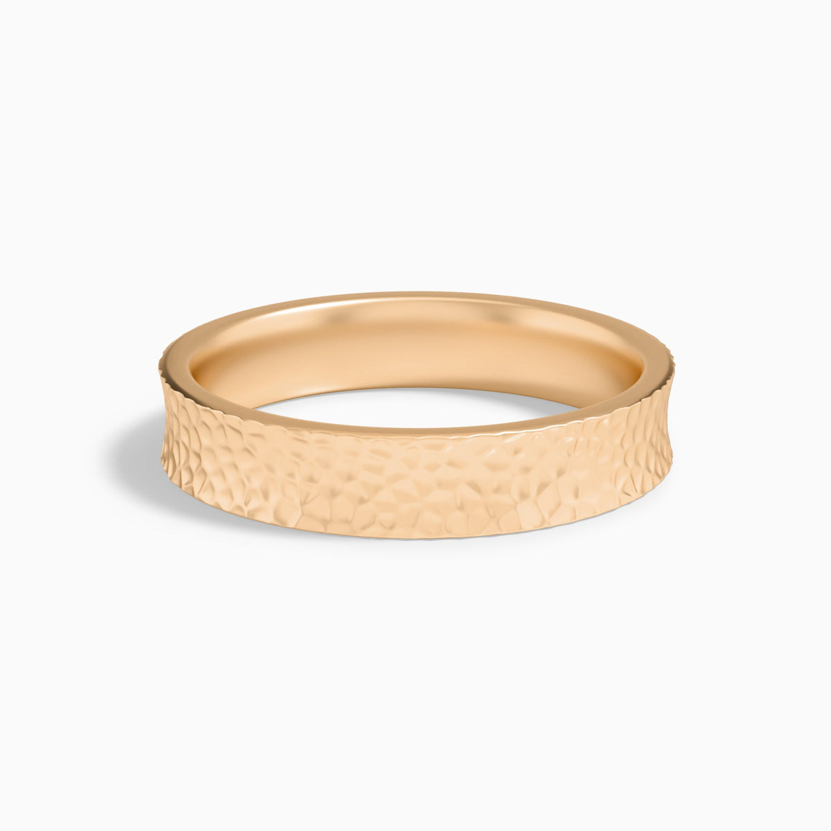 Hammered Concave Comfort Fit Wedding Band in 14K Rose Gold
