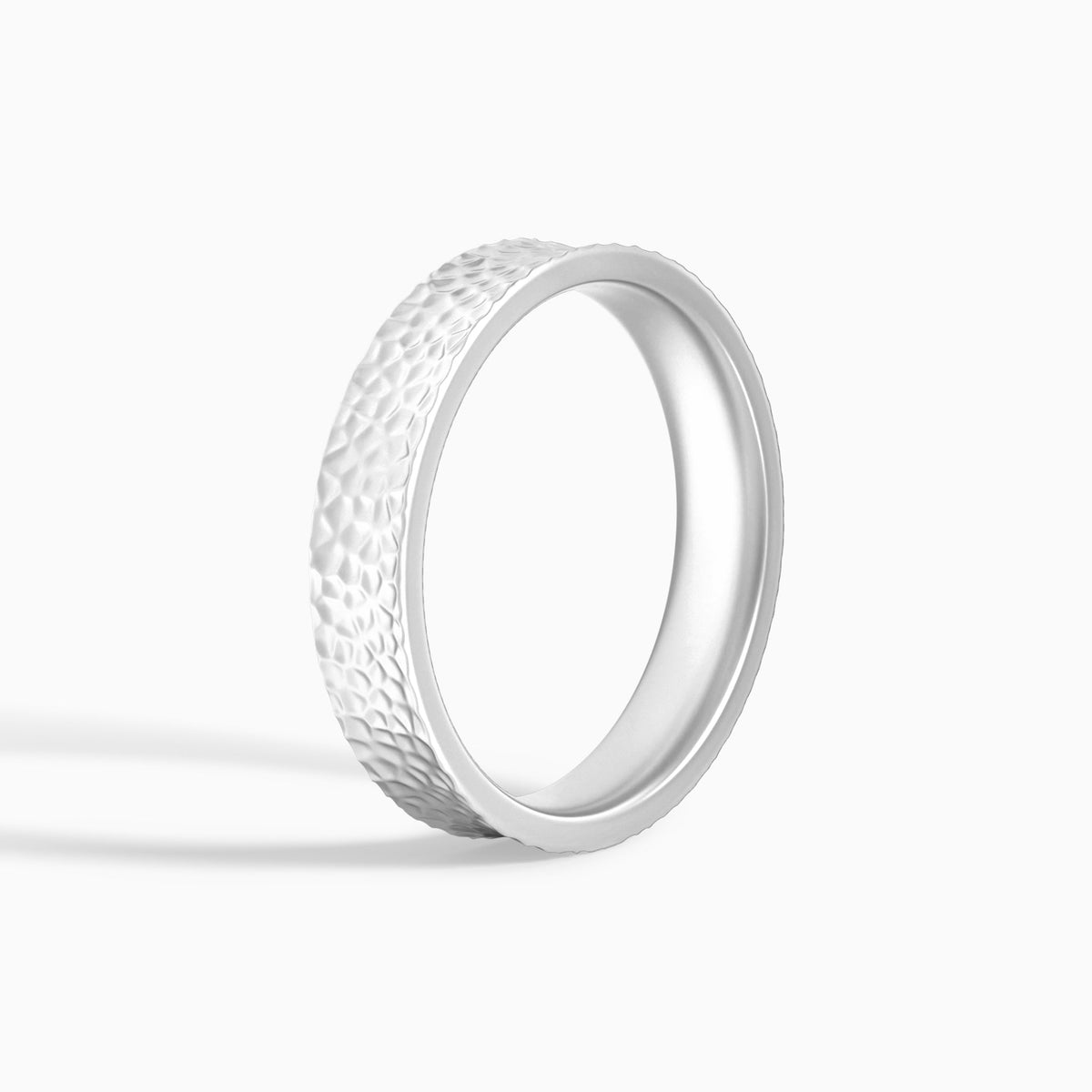 Hammered Concave Comfort Fit Wedding Band in 18K White Gold