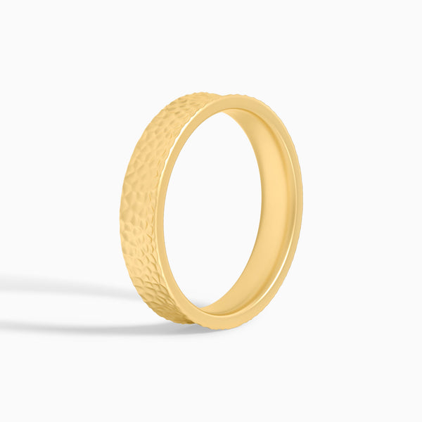Hammered Concave Comfort Fit Wedding Band in 14K Yellow Gold