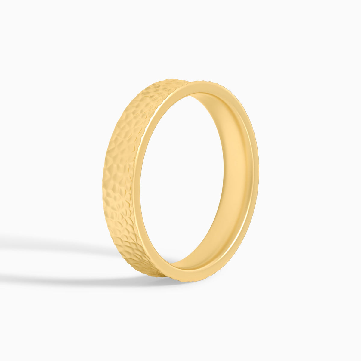 Hammered Concave Comfort Fit Wedding Band in 18K Yellow Gold