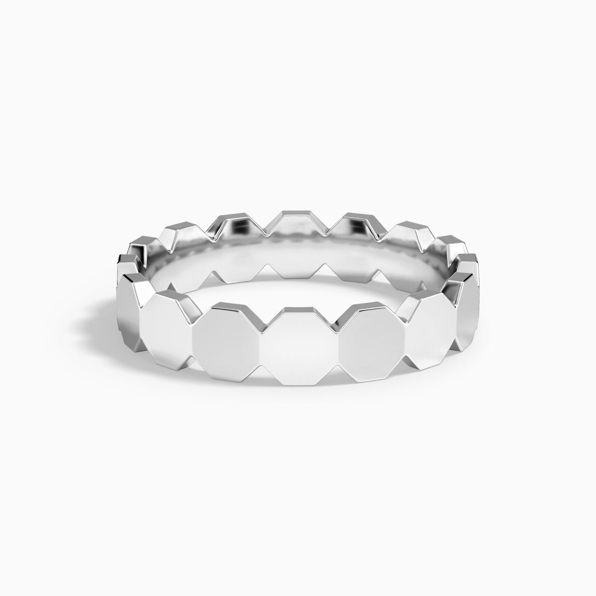 All Around Octagon Wedding Band in 18K White Gold