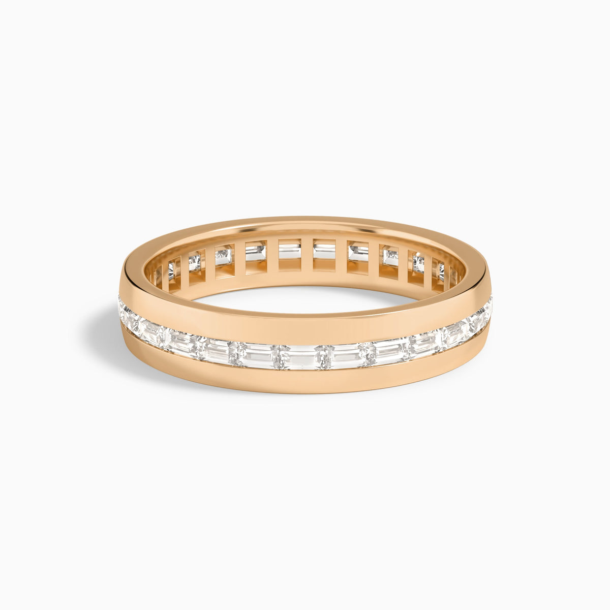 East West Channel Set Baguette Wedding Band in 14K Rose Gold