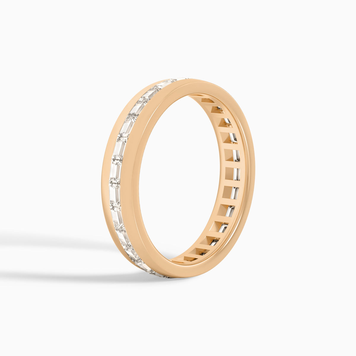 East West Channel Set Baguette Wedding Band in 14K Rose Gold
