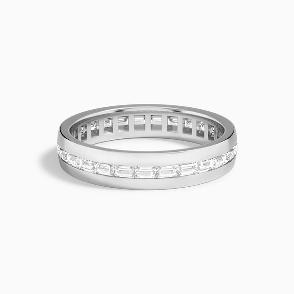 East West Channel Set Baguette Wedding Band in 14K White Gold