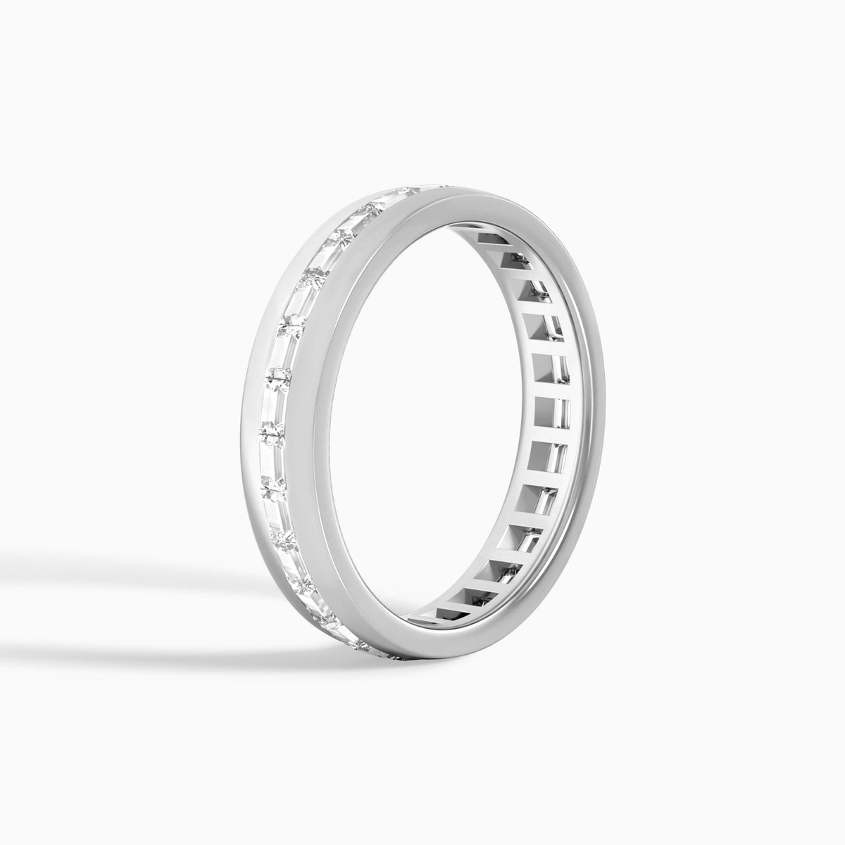East West Channel Set Baguette Wedding Band in 14K White Gold