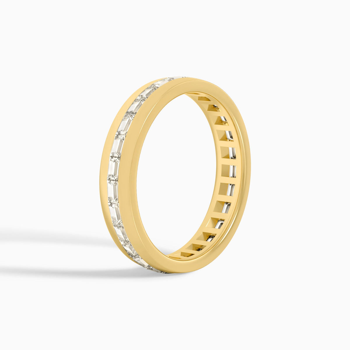 East West Channel Set Baguette Wedding Band in 18K Yellow Gold